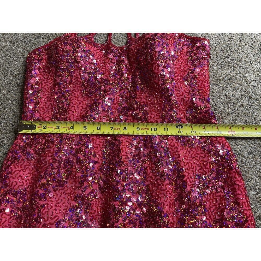 Glam Gurlz Pink Fully Beaded Sequin Prom Evening Dress Train High Slit Medium - Picture 10 of 11